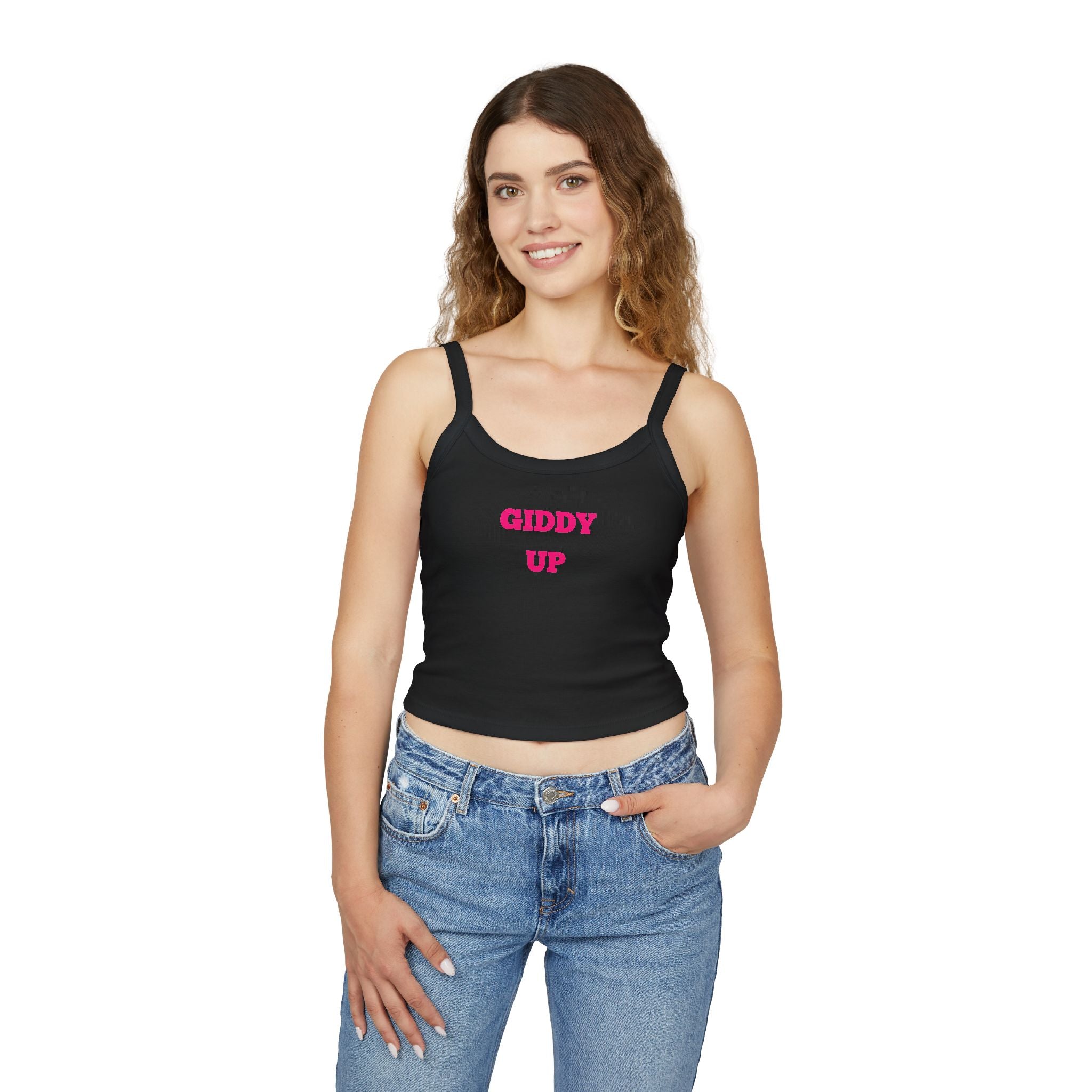 Giddy Up Crop Tank Top — Women's Spaghetti-Strap Graphic Tank