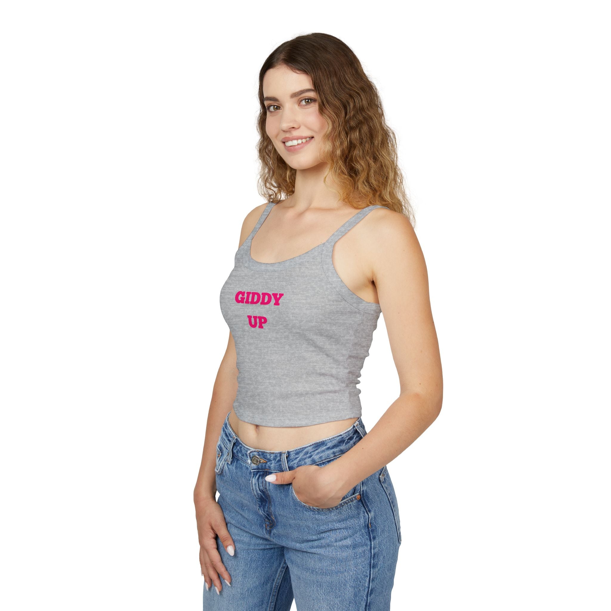Giddy Up Crop Tank Top — Women's Spaghetti-Strap Graphic Tank