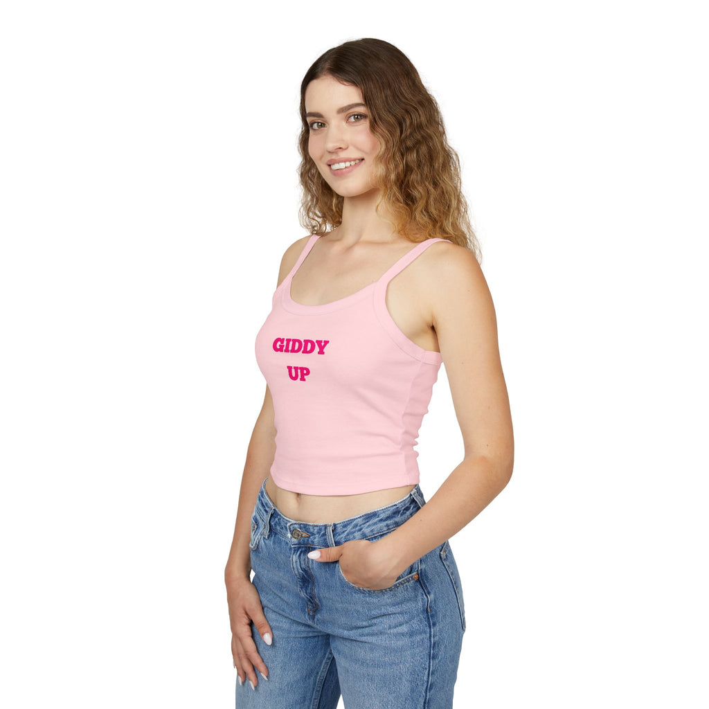 Giddy Up Crop Tank Top — Women's Spaghetti-Strap Graphic Tank