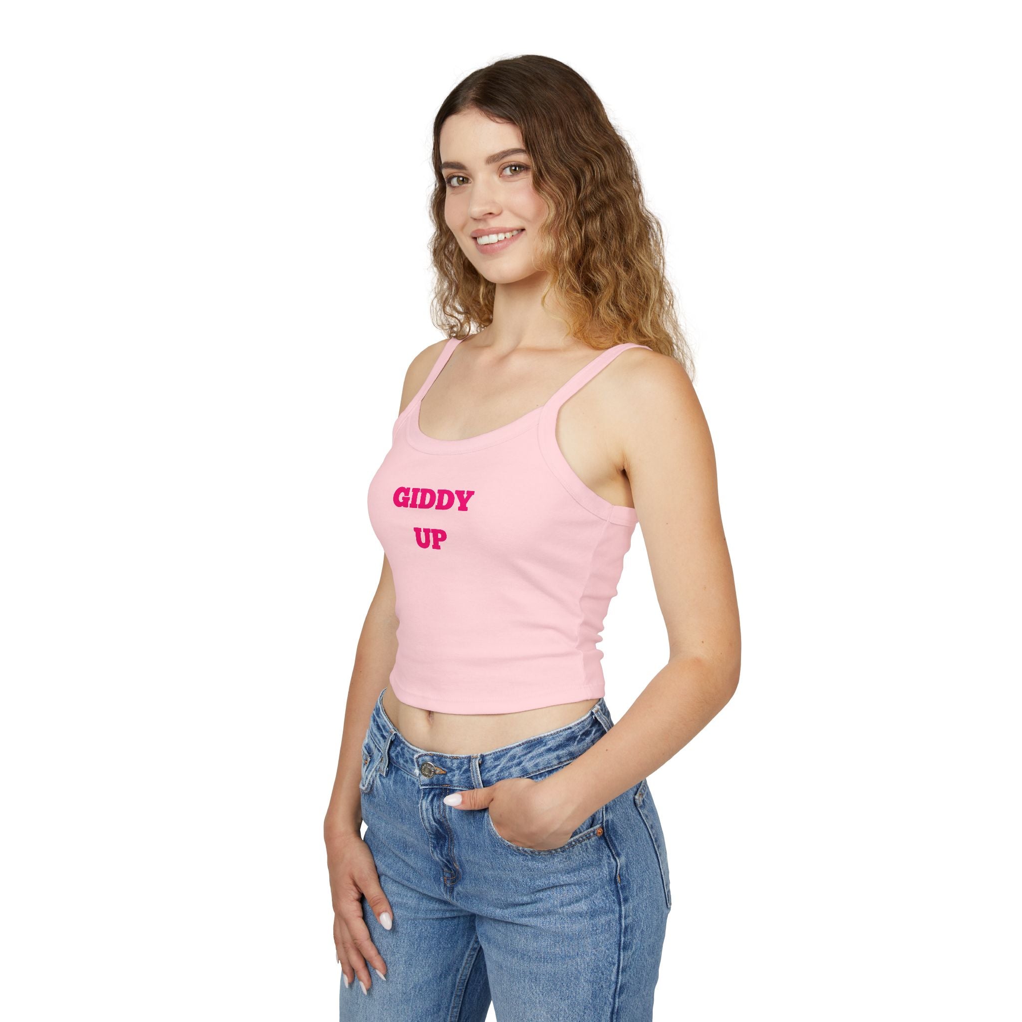 Giddy Up Crop Tank Top — Women's Spaghetti-Strap Graphic Tank