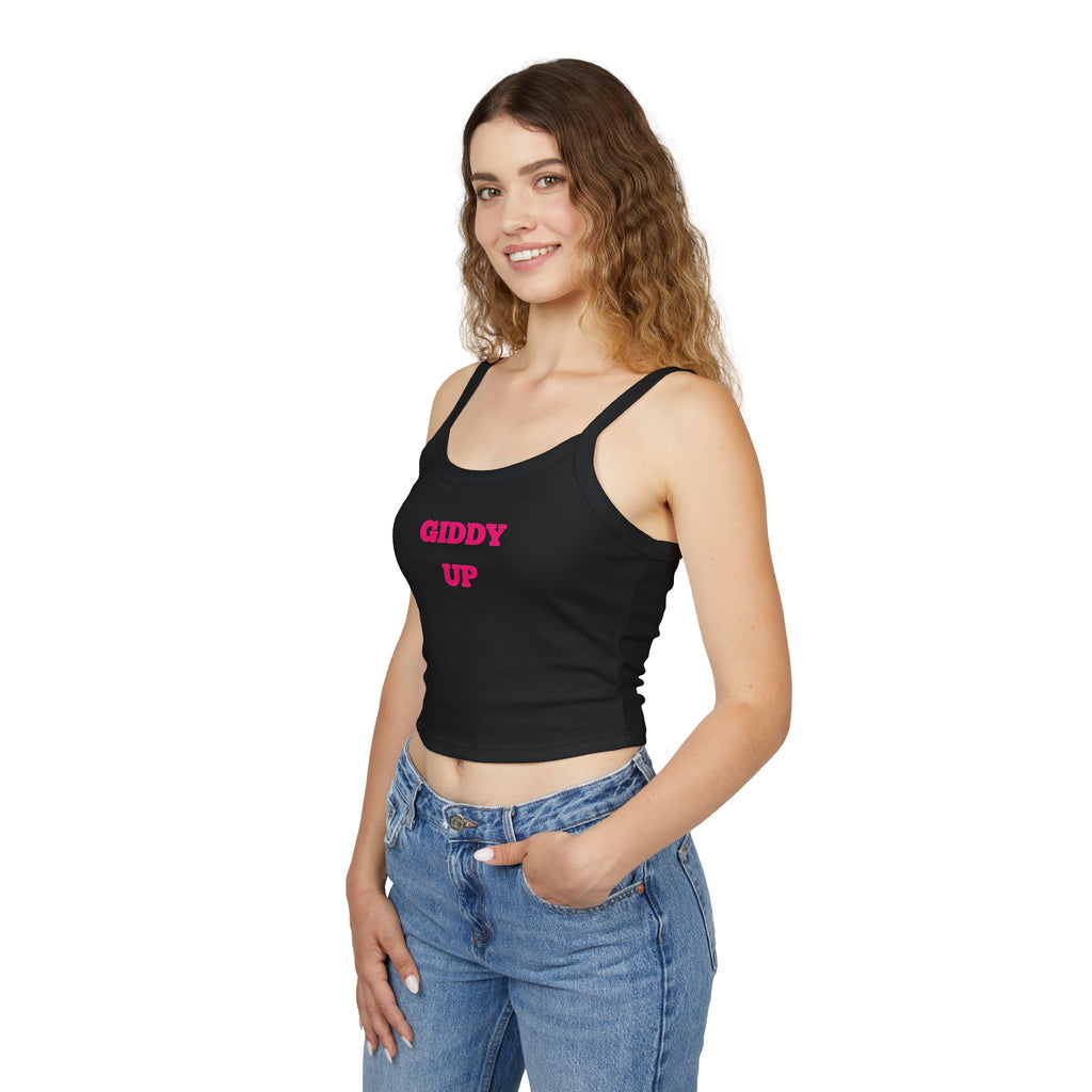 Giddy Up Crop Tank Top — Women's Spaghetti-Strap Graphic Tank