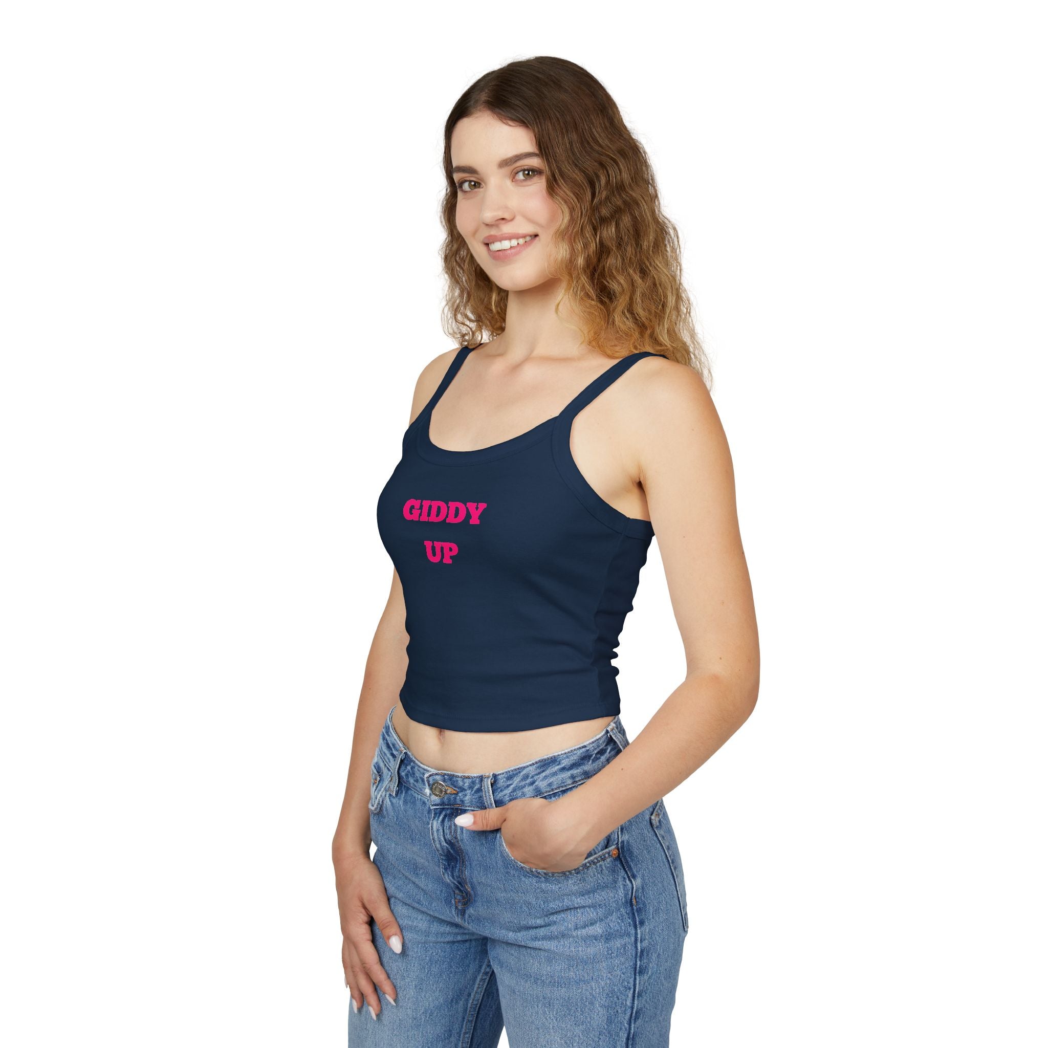 Giddy Up Crop Tank Top — Women's Spaghetti-Strap Graphic Tank