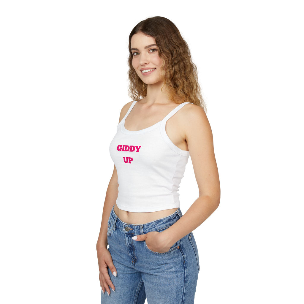Giddy Up Crop Tank Top — Women's Spaghetti-Strap Graphic Tank