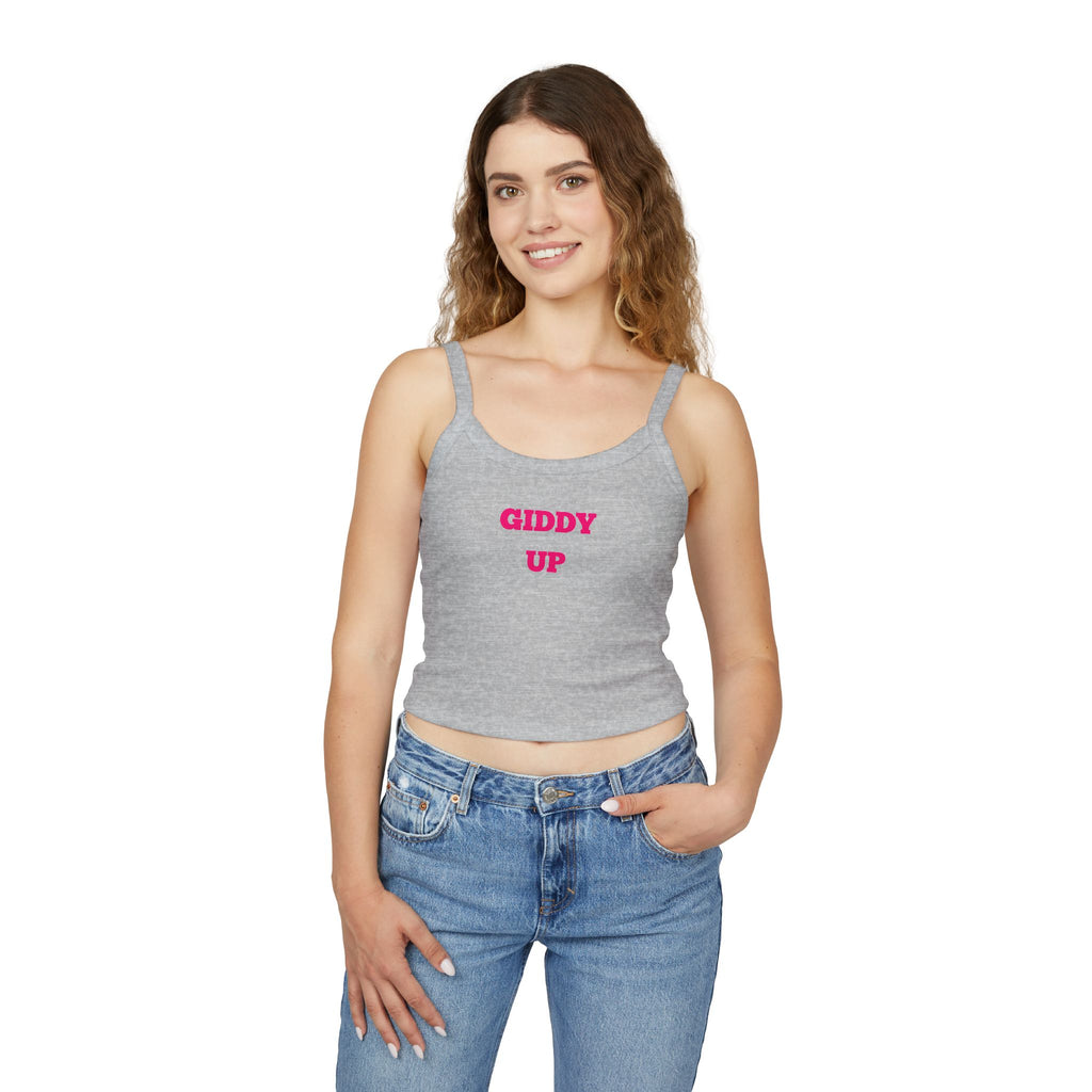 Giddy Up Crop Tank Top — Women's Spaghetti-Strap Graphic Tank