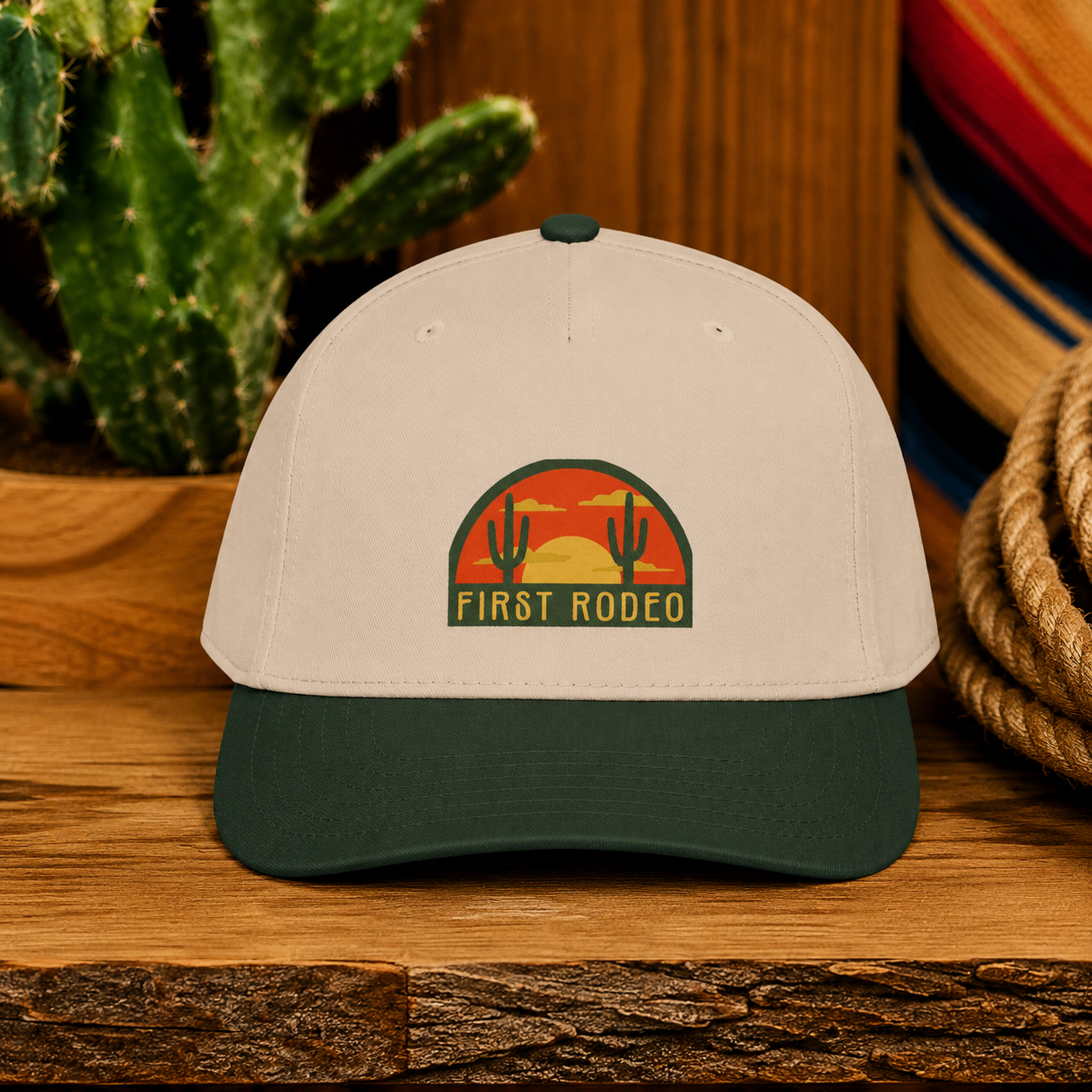 First Rodeo Desert Sunset Cactus Snapback Hat
