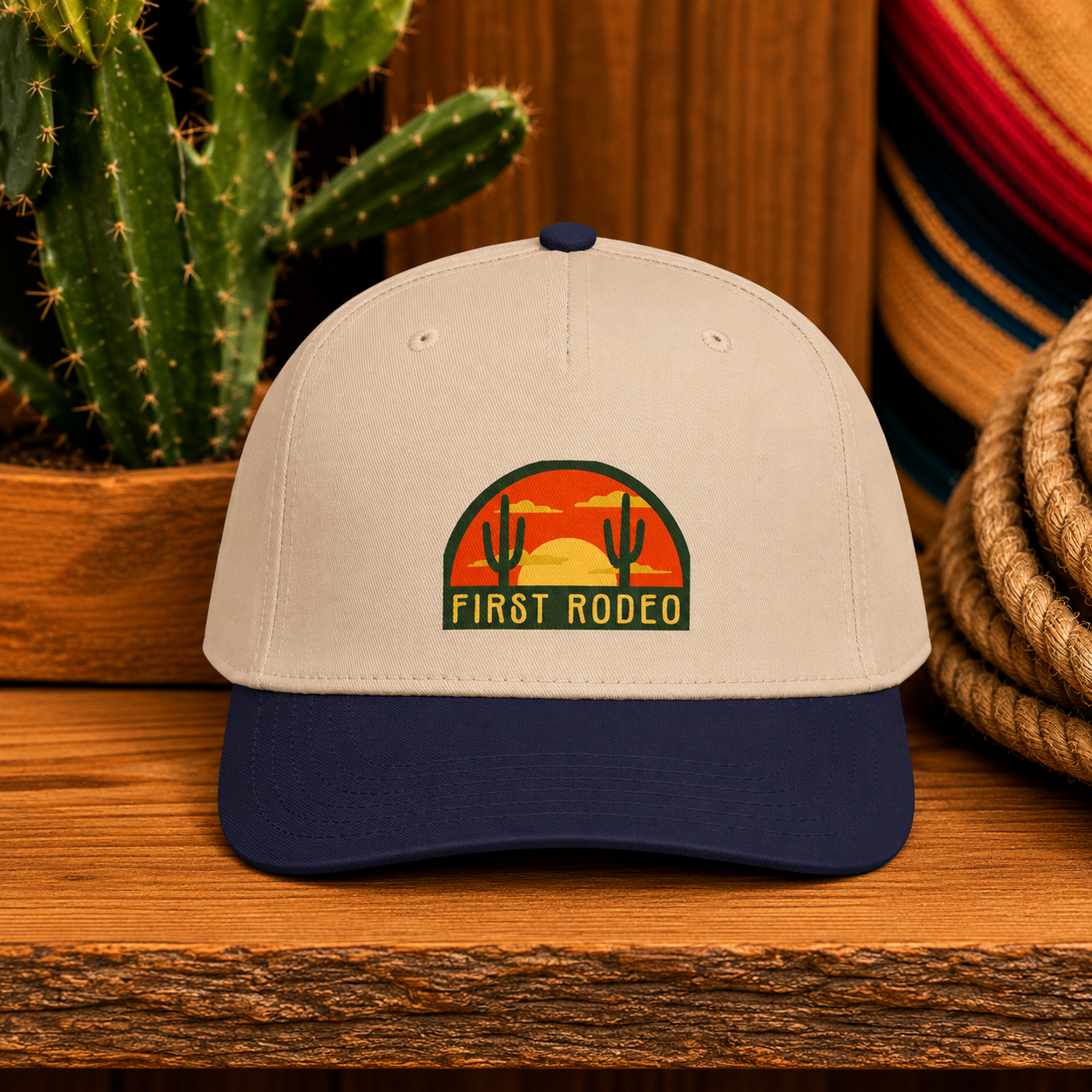 First Rodeo Desert Sunset Cactus Snapback Hat