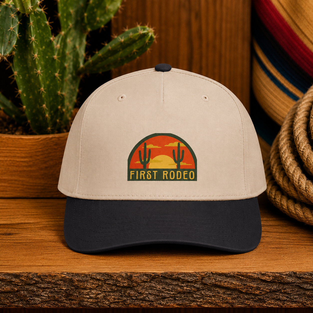 First Rodeo Desert Sunset Cactus Snapback Hat